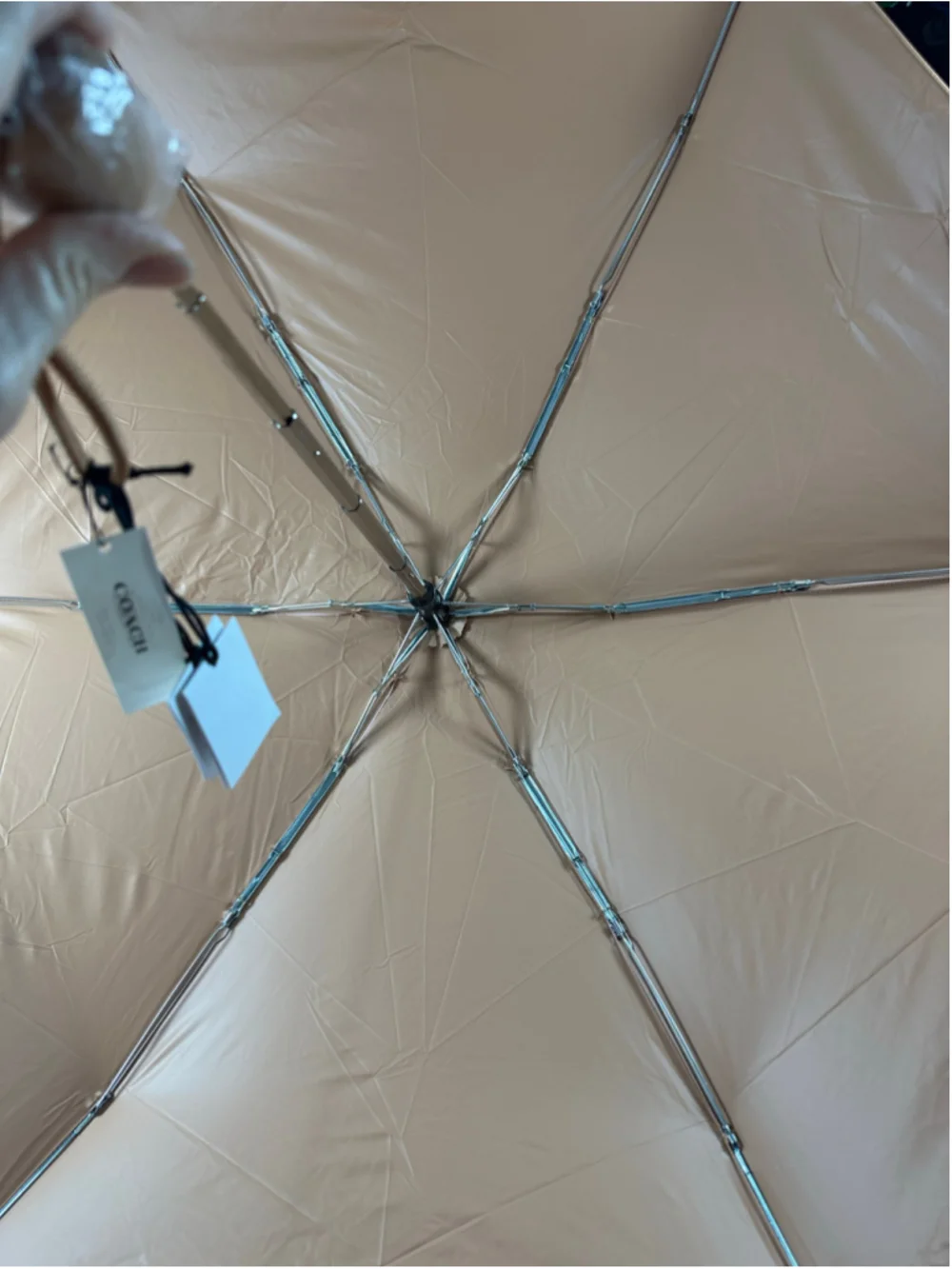 Coach CEF88 Pink Tan Signature UV Mini Umbrella 99% UV Protection Compact - Picture 6 of 9